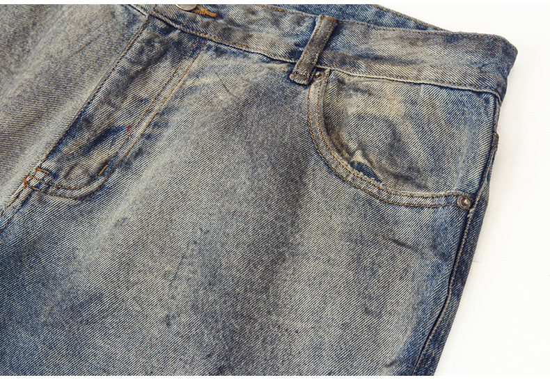 American retro high street washed distressed distressed distressed jeans for men and women, vintage loose straight-leg casual trousers pic 4
