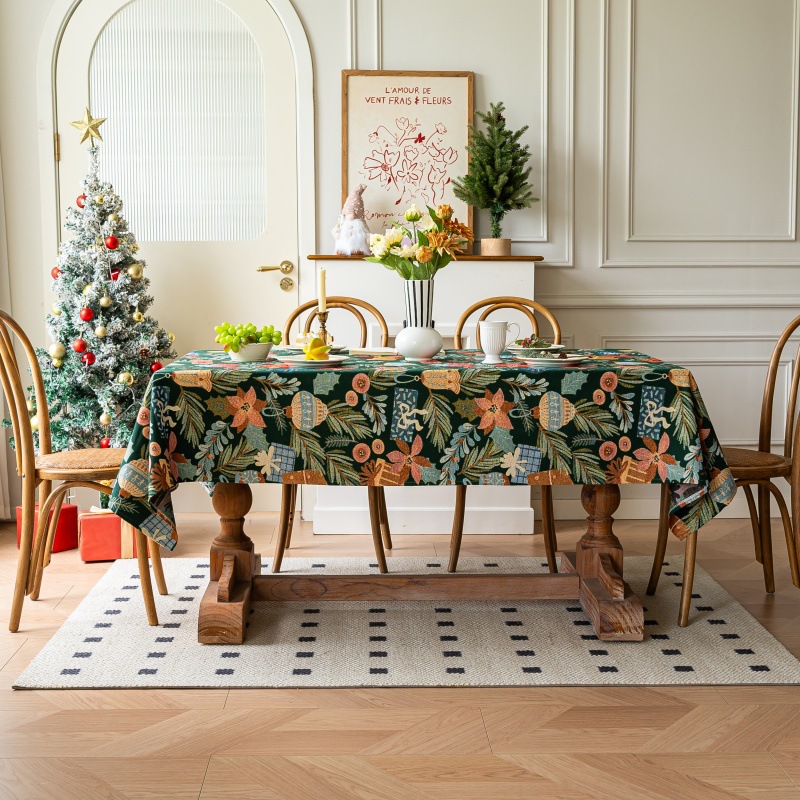 乐轩秀红色新年圣诞节桌布提花加厚轻奢高级氛围感长方形餐桌台布详情28