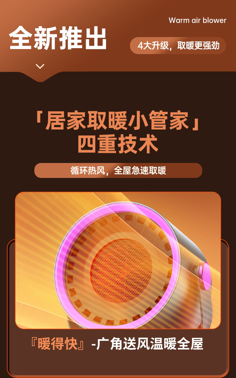 Cross-border new model warm air blower, small desktop, small sun, winter household heater, office, bedroom, dormitory wholesale M142 pic 9