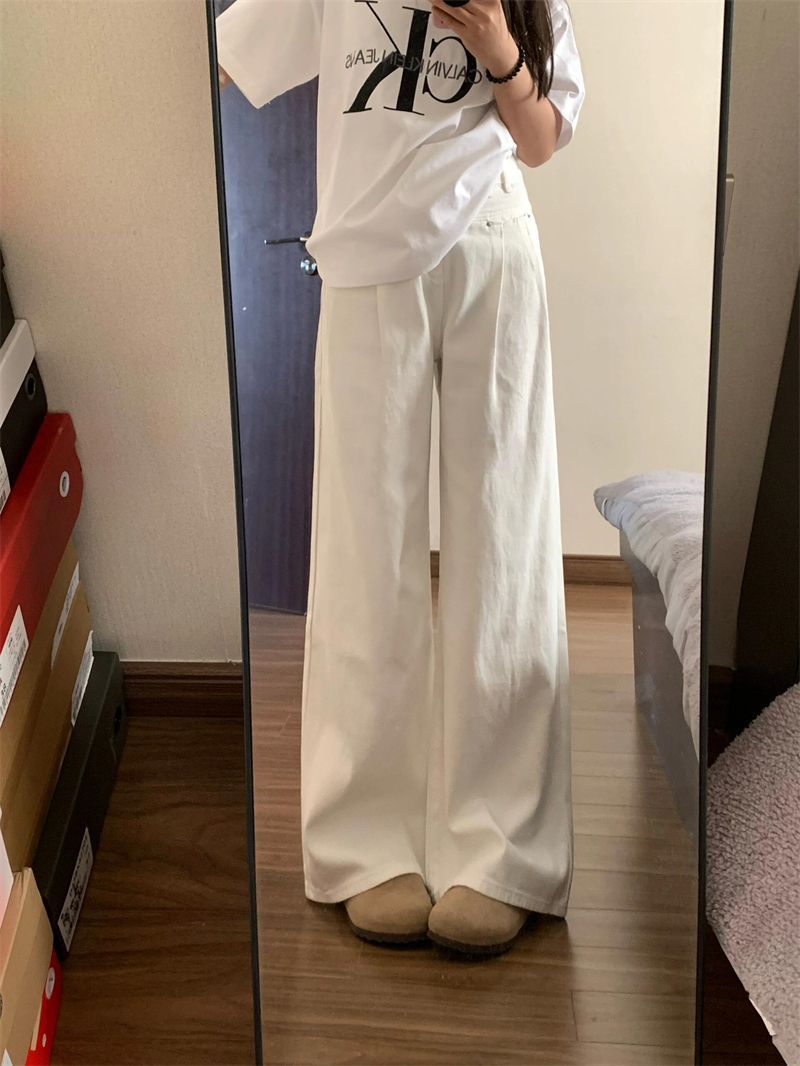 High-waisted jeans 2025 Spring/Autumn new style slimming loose pleated wide-leg straight leg casual drape floor-length pants pic 8