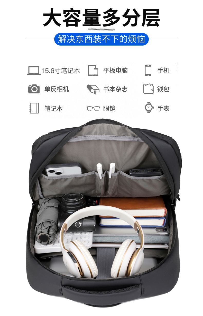 跨境商务背包电脑包男士高级感简约双肩包百搭学生大容量旅行包详情9