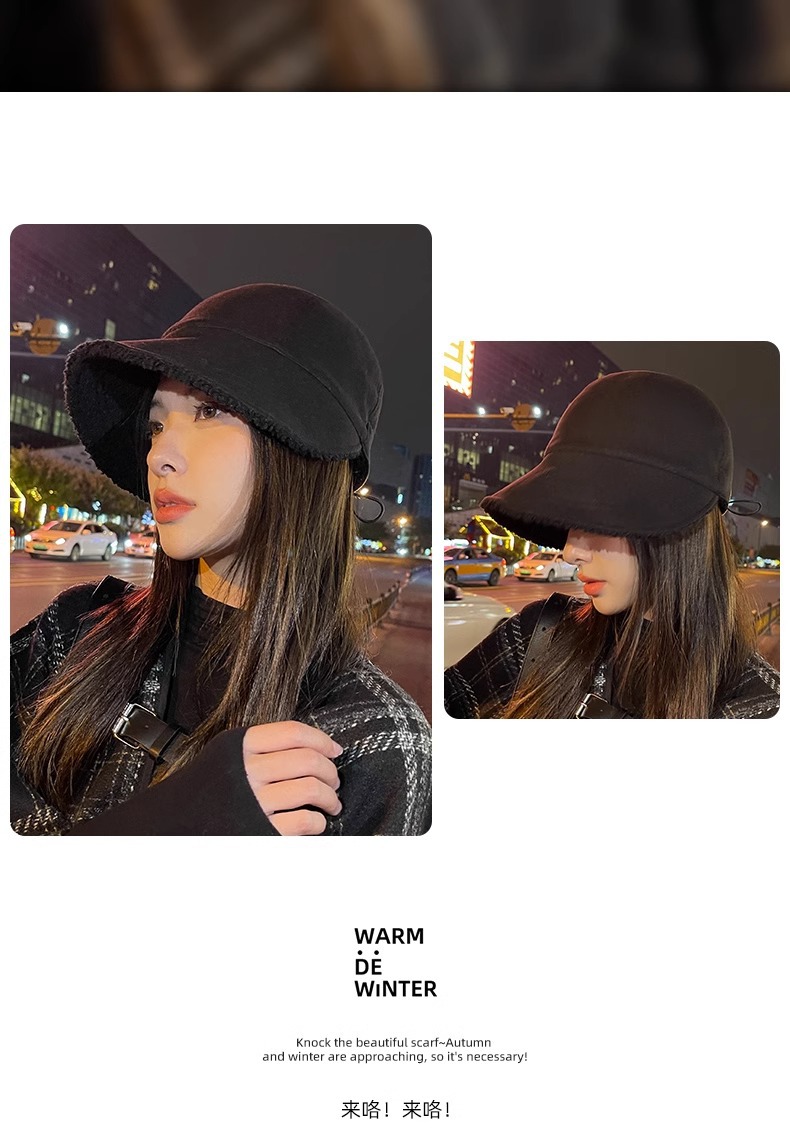 赵露思同款帽子女秋冬渔夫帽大头围大脸适合加厚保暖羊羔毛鸭舌帽详情3