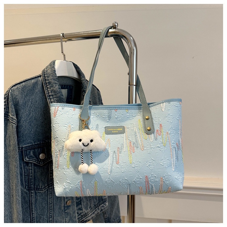 学生上课布袋包包女2024新款单肩腋下包条纹大容量通勤休闲托特包详情34