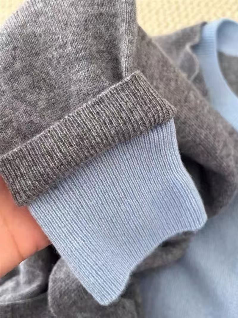 100%羊毛衫韩系拼色女高级慵懒风假两件圆领针织开衫叠穿毛衣外套详情12