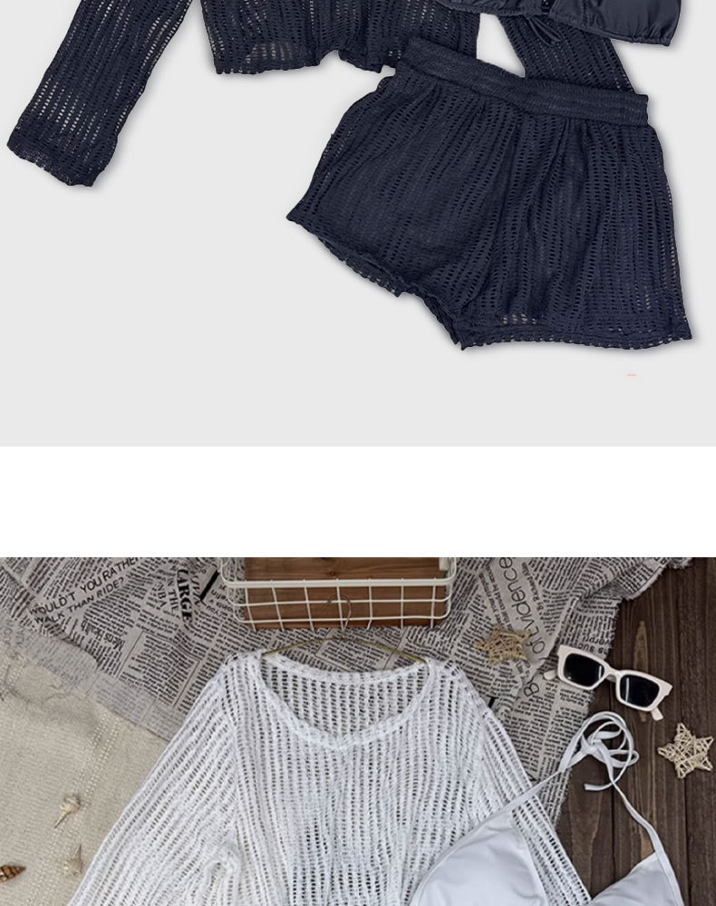 Beach female model white cut-out knitted swimsuit set Bikini girls sportswear cross-border bestseller 125,078 pic 15