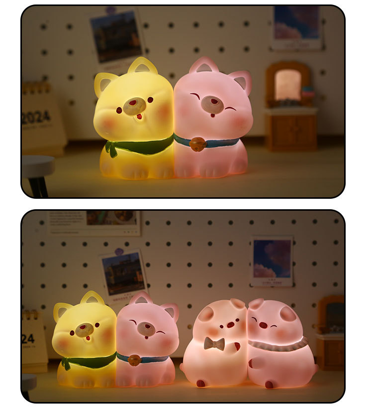 New style of stickers and hugs night light home decoration item, cartoon cute piggy and puppy night light pic 13