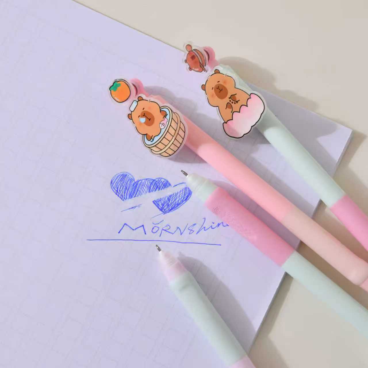 晨兮可爱创意卡通学生中性笔高颜值速干卡皮巴拉款批发办公文化书写礼品笔详情6