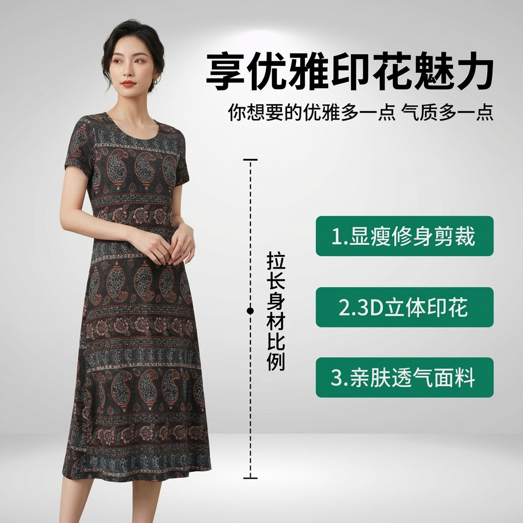 26新款女长裙连衣裙修身长裙奥代棉印花裙淑女裙民族风印花裙爆款详情9