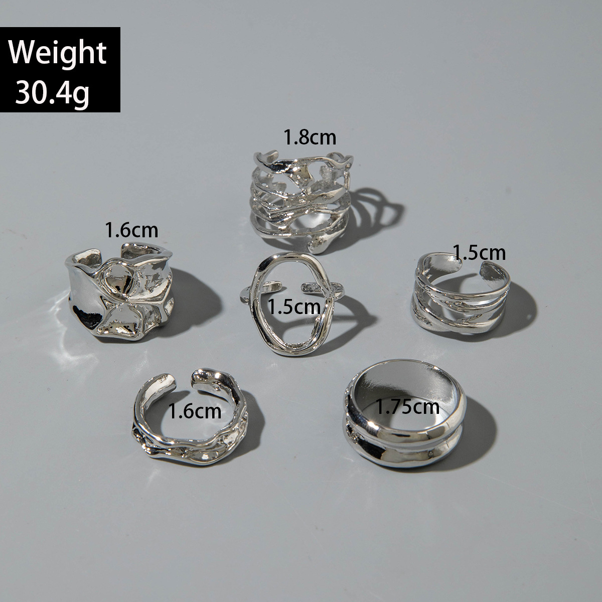 欧美跨境几何时尚复古合金指环饰品 不规则镶钻宝石戒指套装女详情18