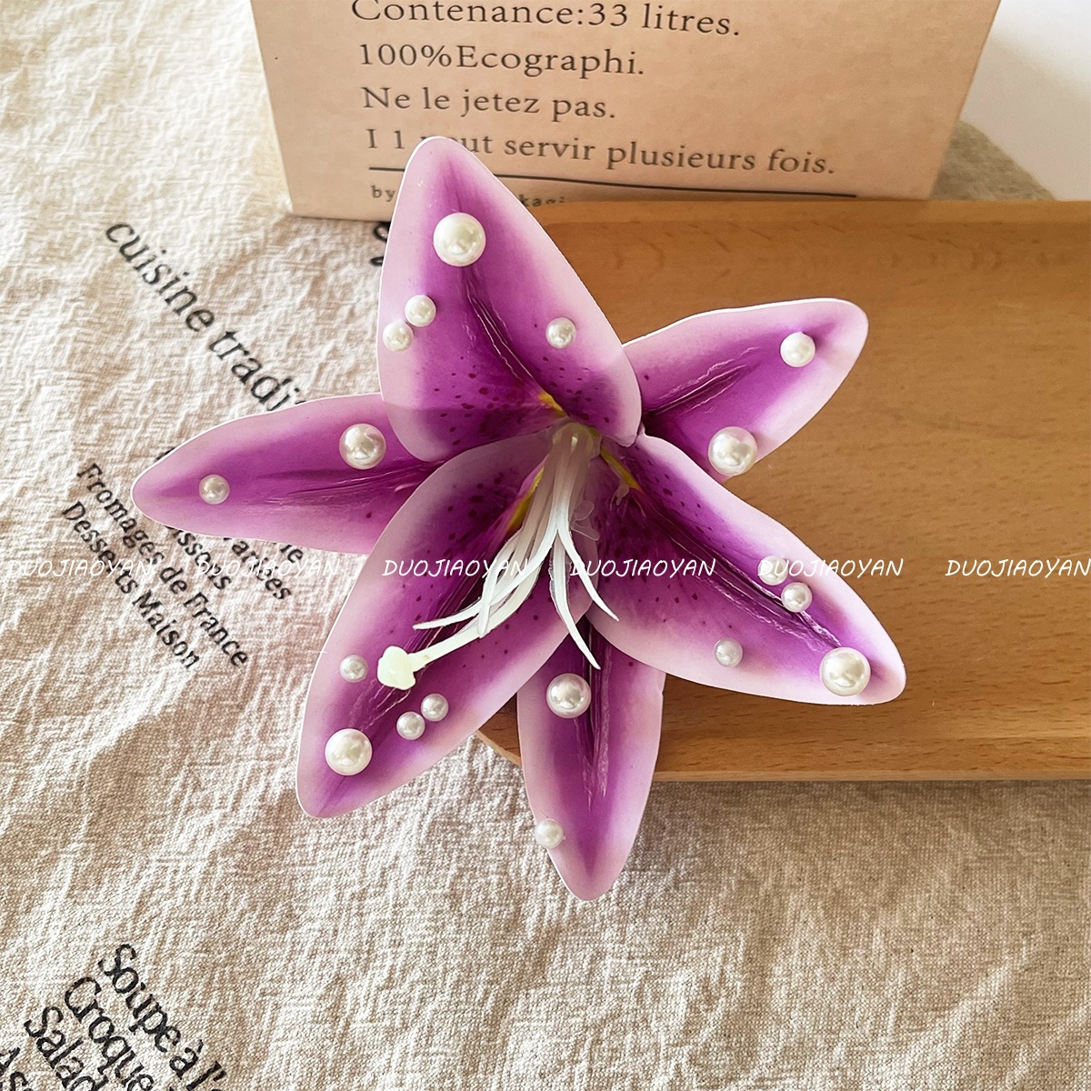 New cross-border lily pearl hairpin with a high-end atmosphere, beaded hair accessory, Hawaiian vacation style duckbill hairpin for women pic 11