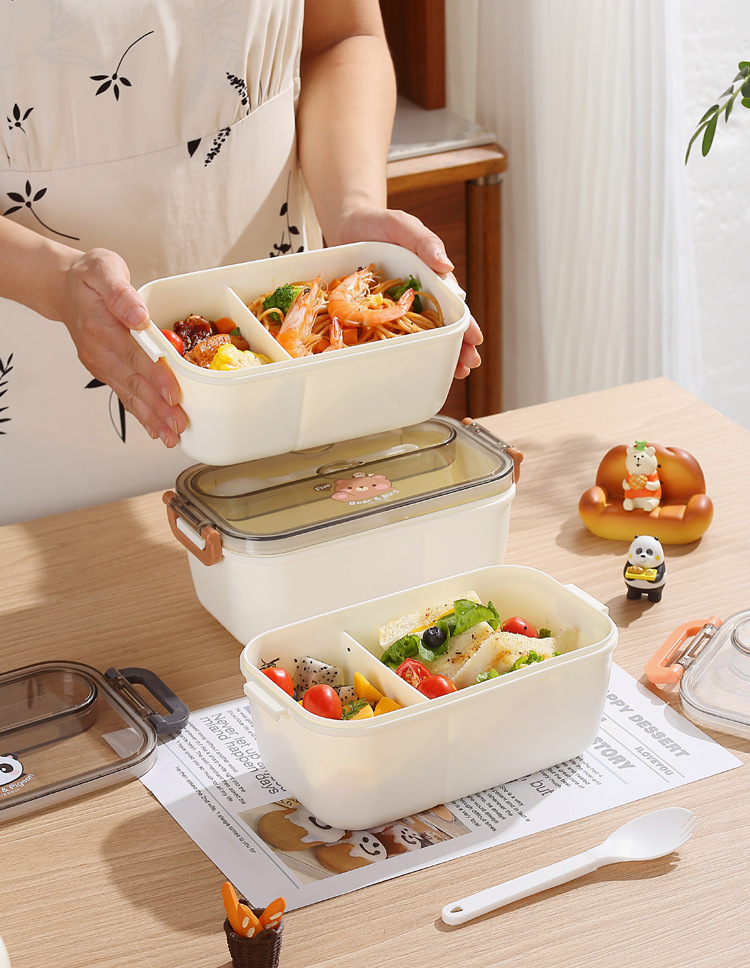 INS influencers bear split compartible caja de almuerzo de plástico microondas calentable lunch box para niños y adultos office bento box pic 32