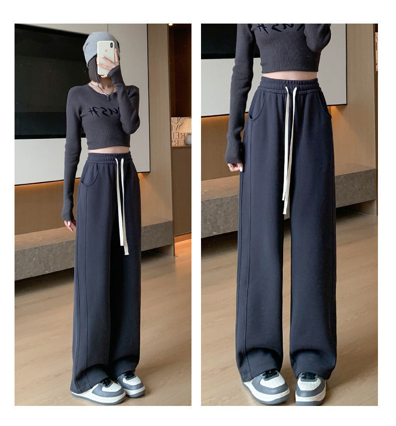 白色阔腿裤女2025年新款春秋高腰直筒秋季薄款休闲卫裤香蕉运动裤详情11