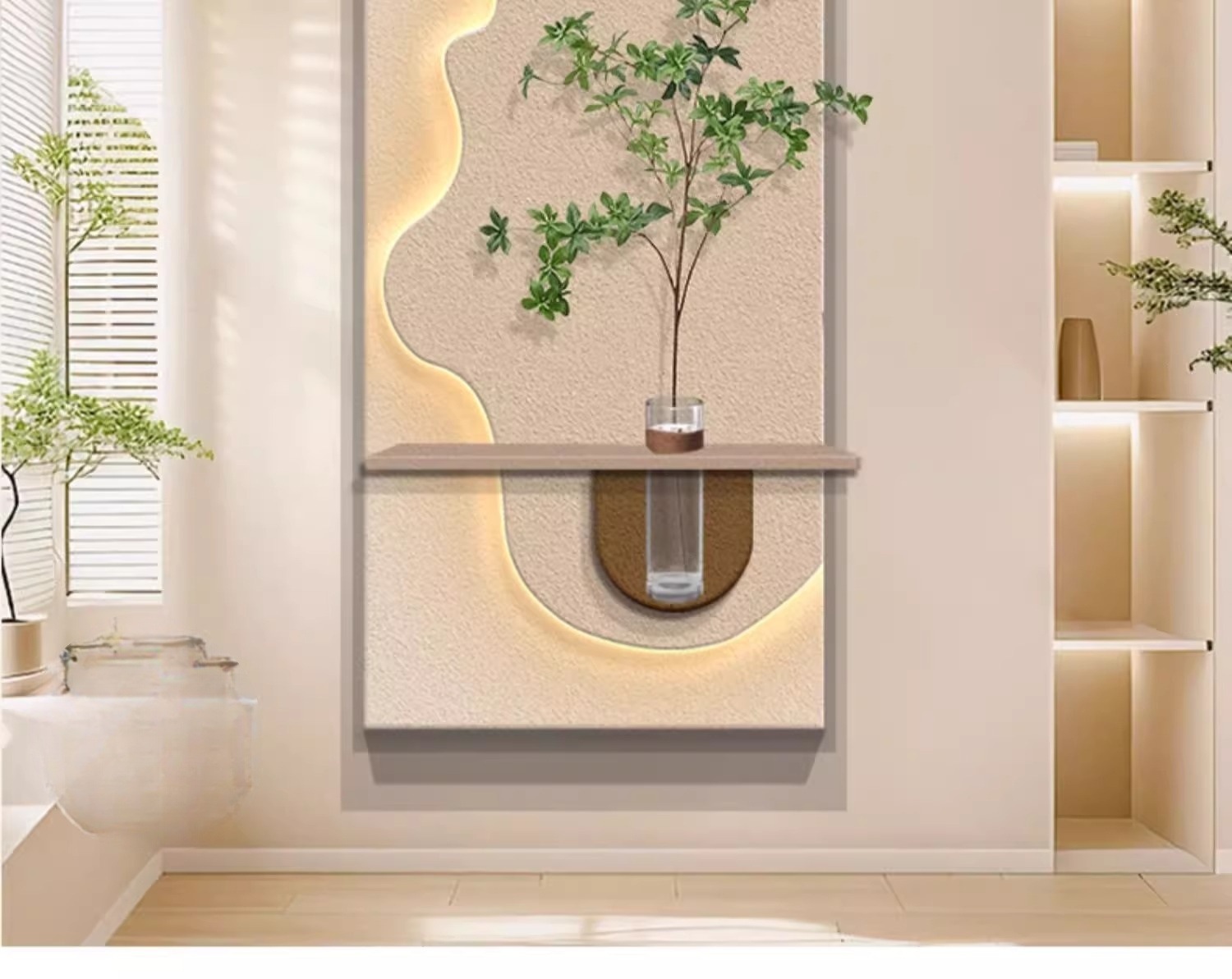 水培绿植奶油风入户玄关装饰画砂岩立体走廊过道挂画客厅壁画灯画详情3