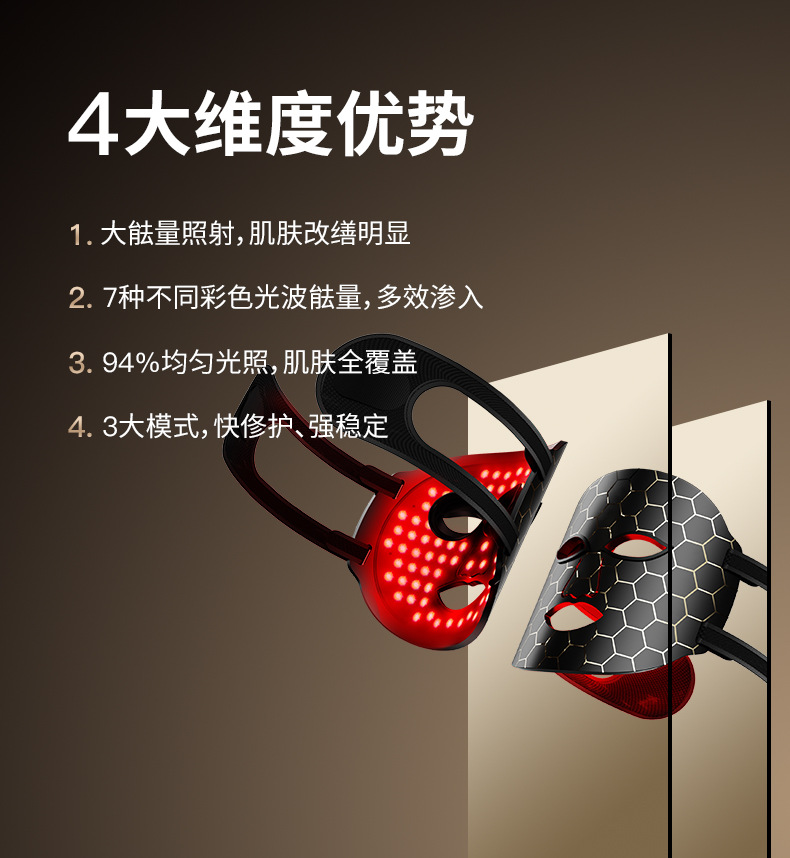 shanilak Cross-border Silicone Mask Seven-color Photon Skin Rejuvenation Beauty Device LED Color Light Large row Lamp Rechargeable Photon Mask Device pic 2