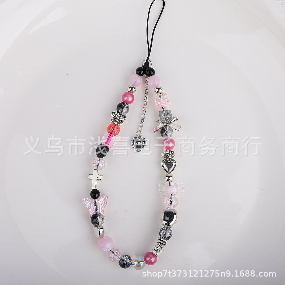 Original butterfly mobile phone chain, heart square, star, bead pendant, beaded mobile phone pendant, camera and mobile phone case pendant pic 5
