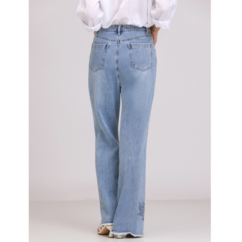 Embroidered flared jeans for children, high-waisted jeans, new casual wide-leg jeans for women pic 3