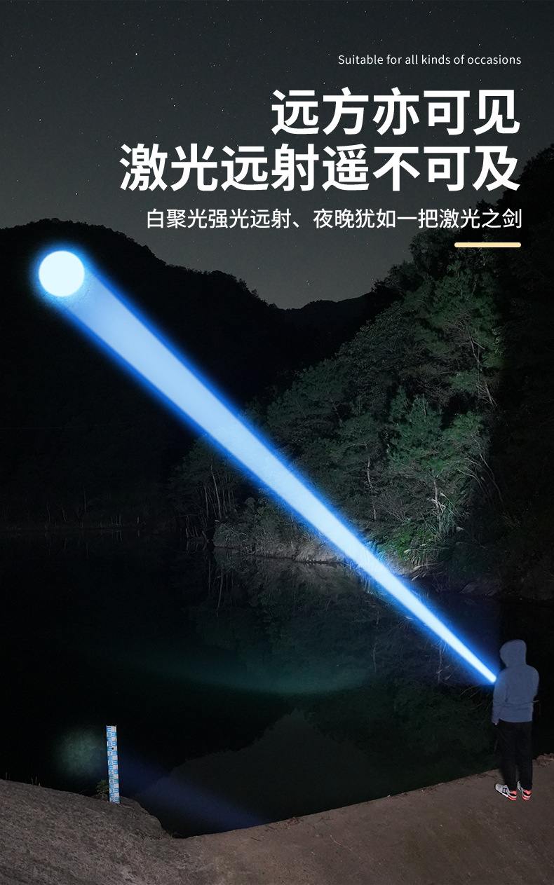 2025跨境新款迷你白激光强光手电筒充电便携led户外铝合金露营灯详情9