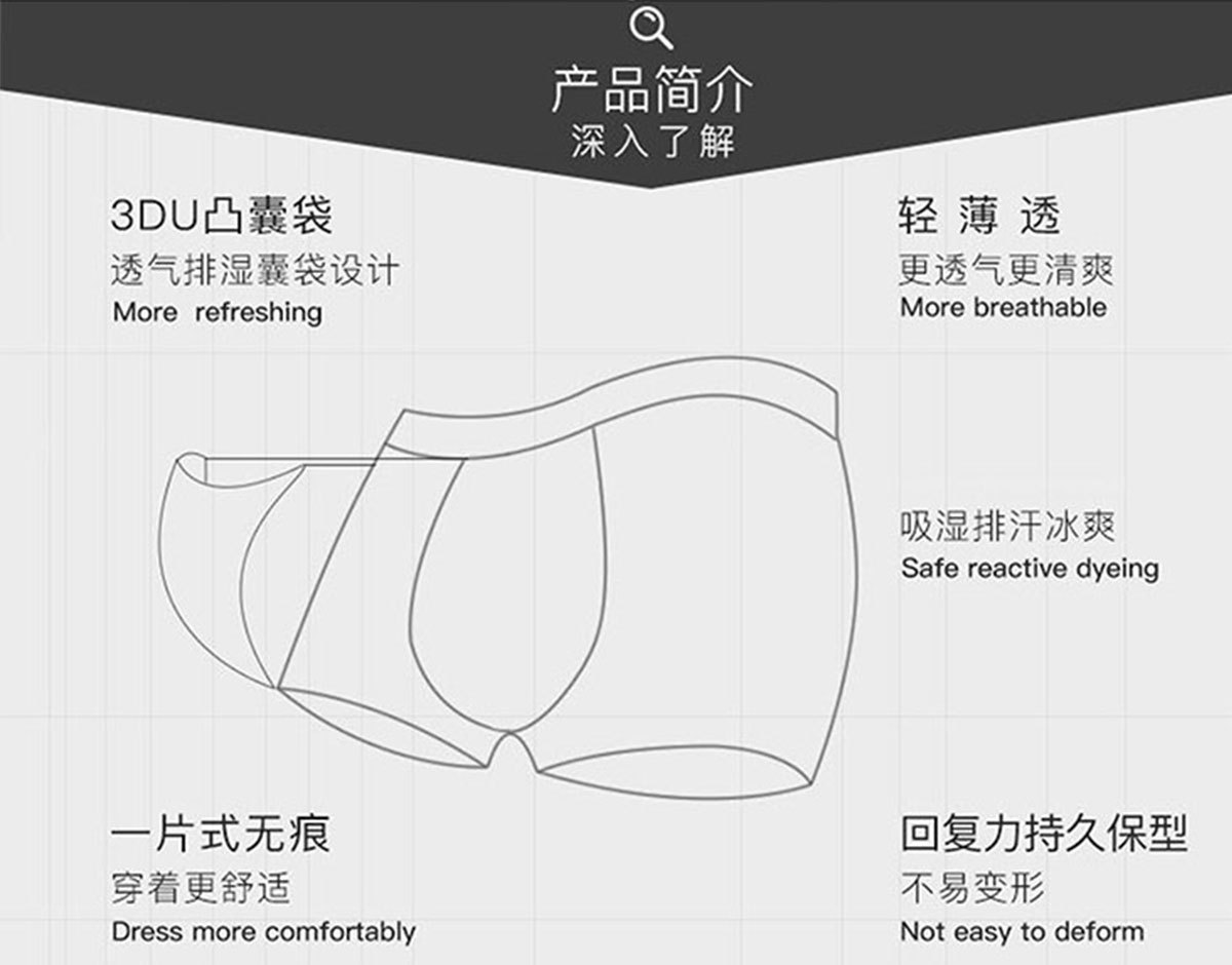 外贸新款男士内裤无缝精品莫代尔全棉抗菌透气运动潮牌平脚短裤头详情6