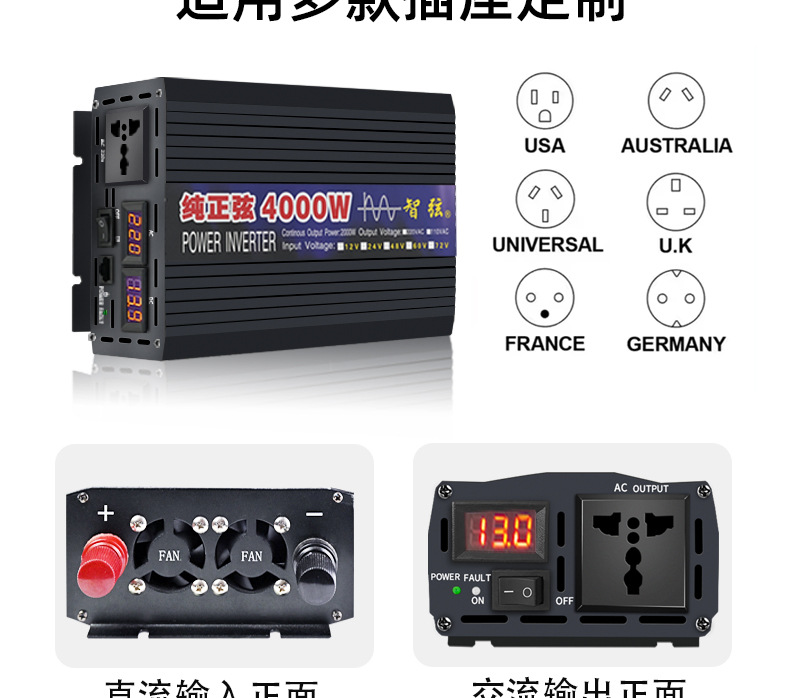 纯正弦波逆变器智弦12V24V48V60V转220V家用货车载大功率inverter详情6