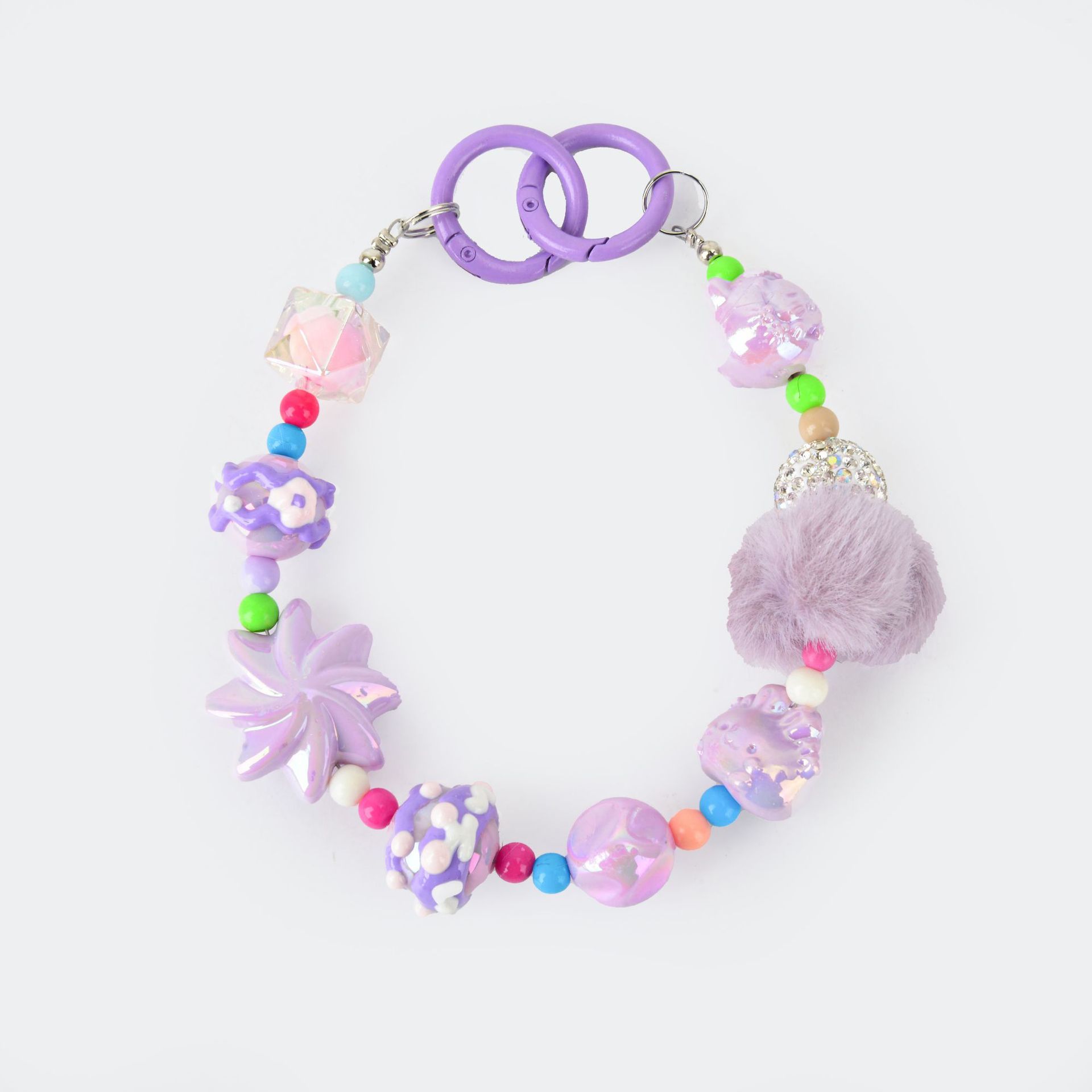 新款时尚毛球串珠手机链盲盒手绘串珠包包服装挂饰钥匙扣配饰批发详情5