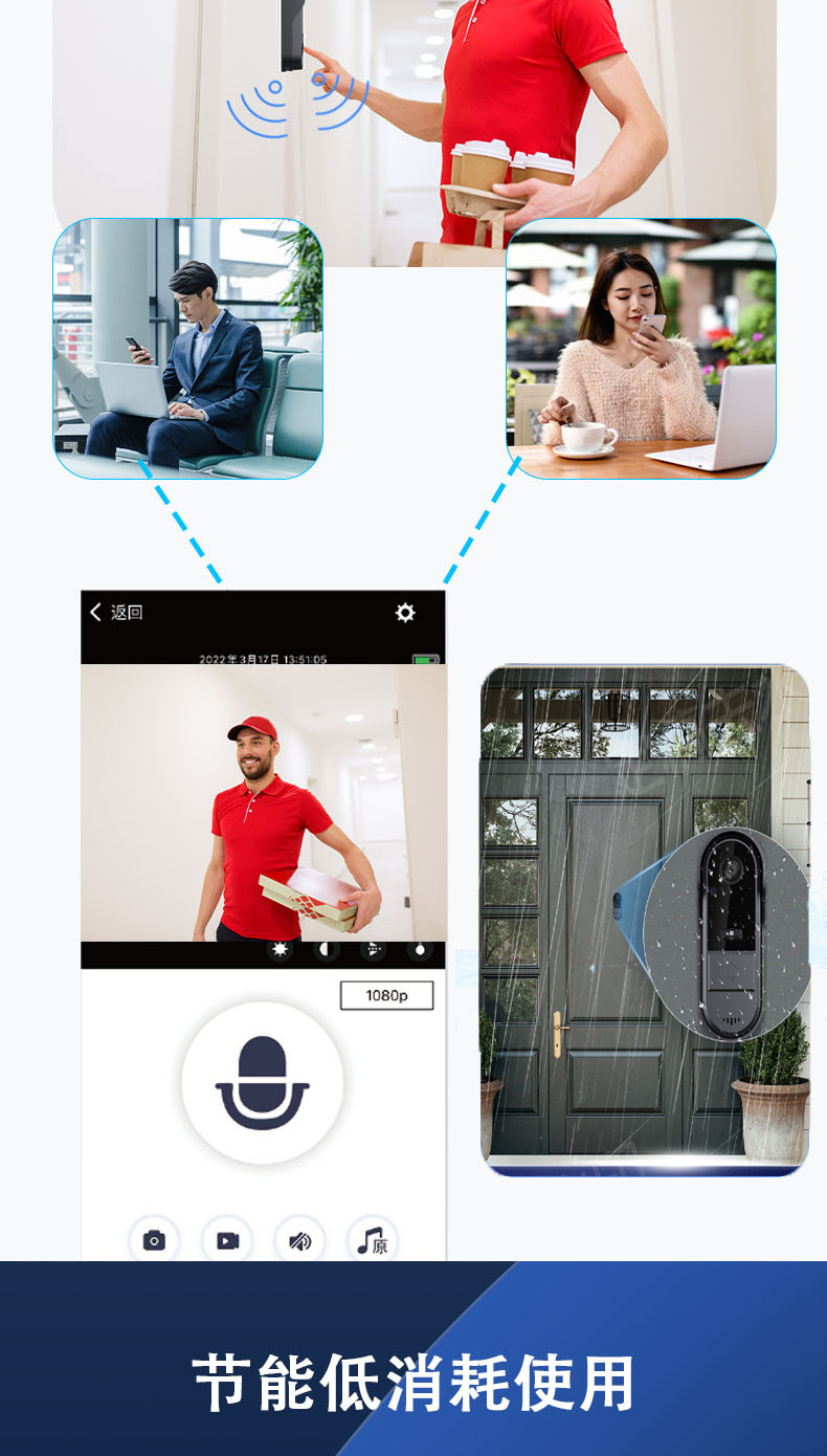新款M9智能低功耗无线wifi可视对讲门铃手机监控防水底座云储存详情8