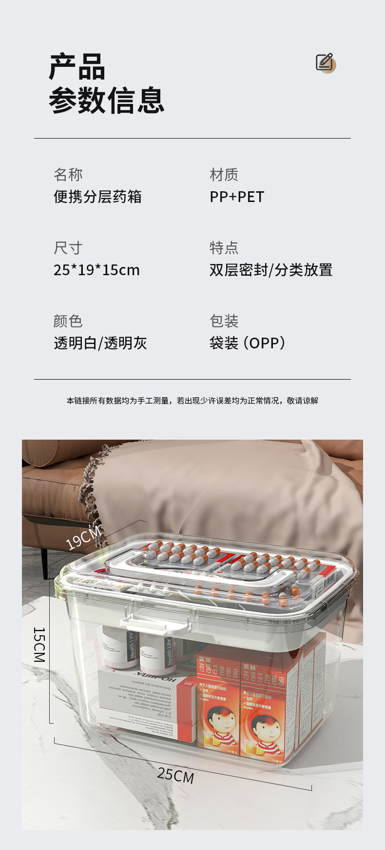 家用便携药箱家庭装医药箱大容量药物收纳盒透明分类医疗急救药盒详情4