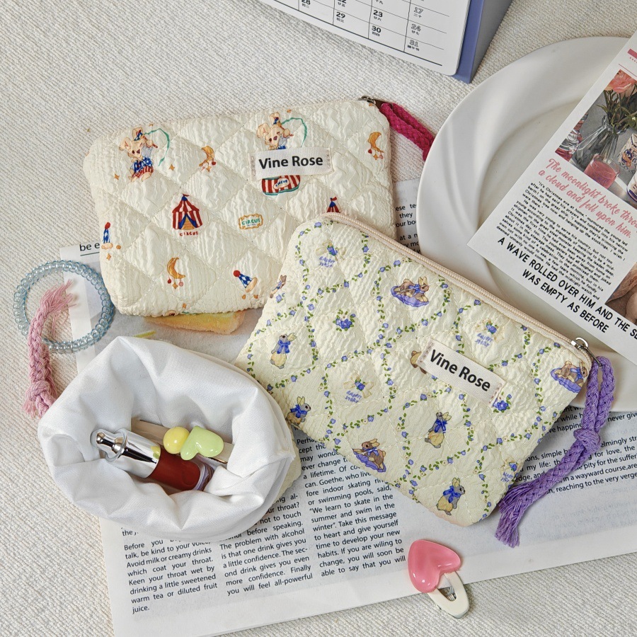 小清新迷你绗缝挂绳零钱包女便携外出旅行口红包小物品收纳包卡包详情4