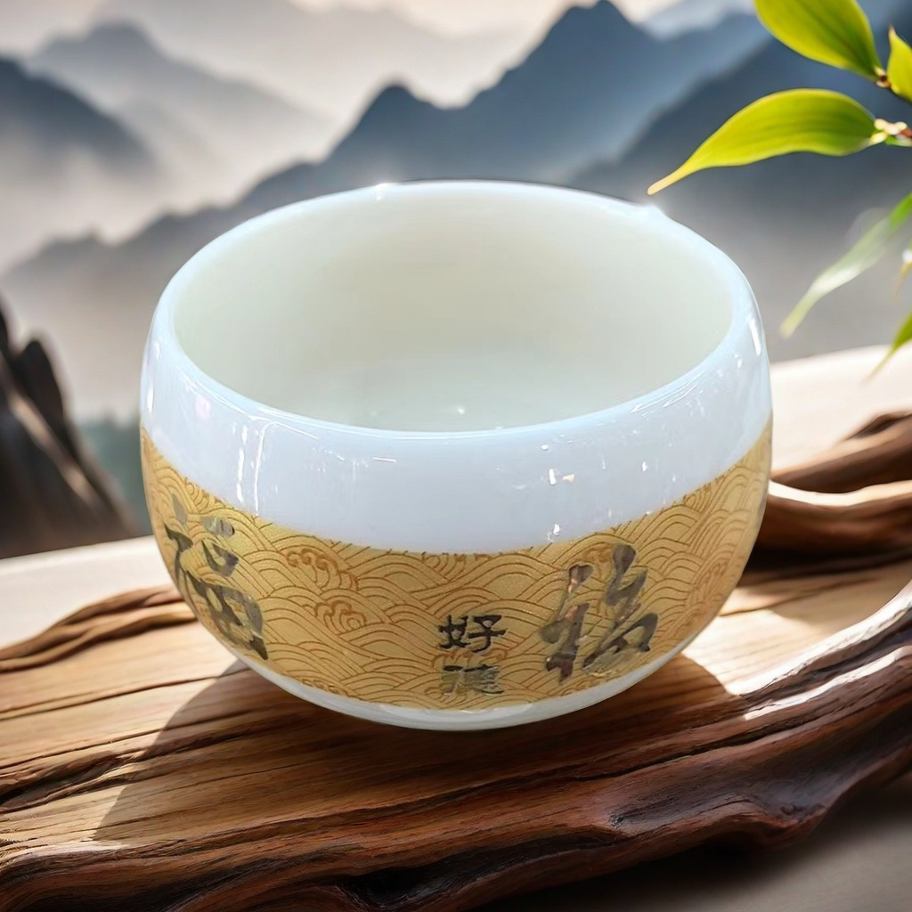 羊脂玉罗汉杯主人杯陶瓷堆金福杯功夫茶茶具品茗杯个人礼品节日详情2