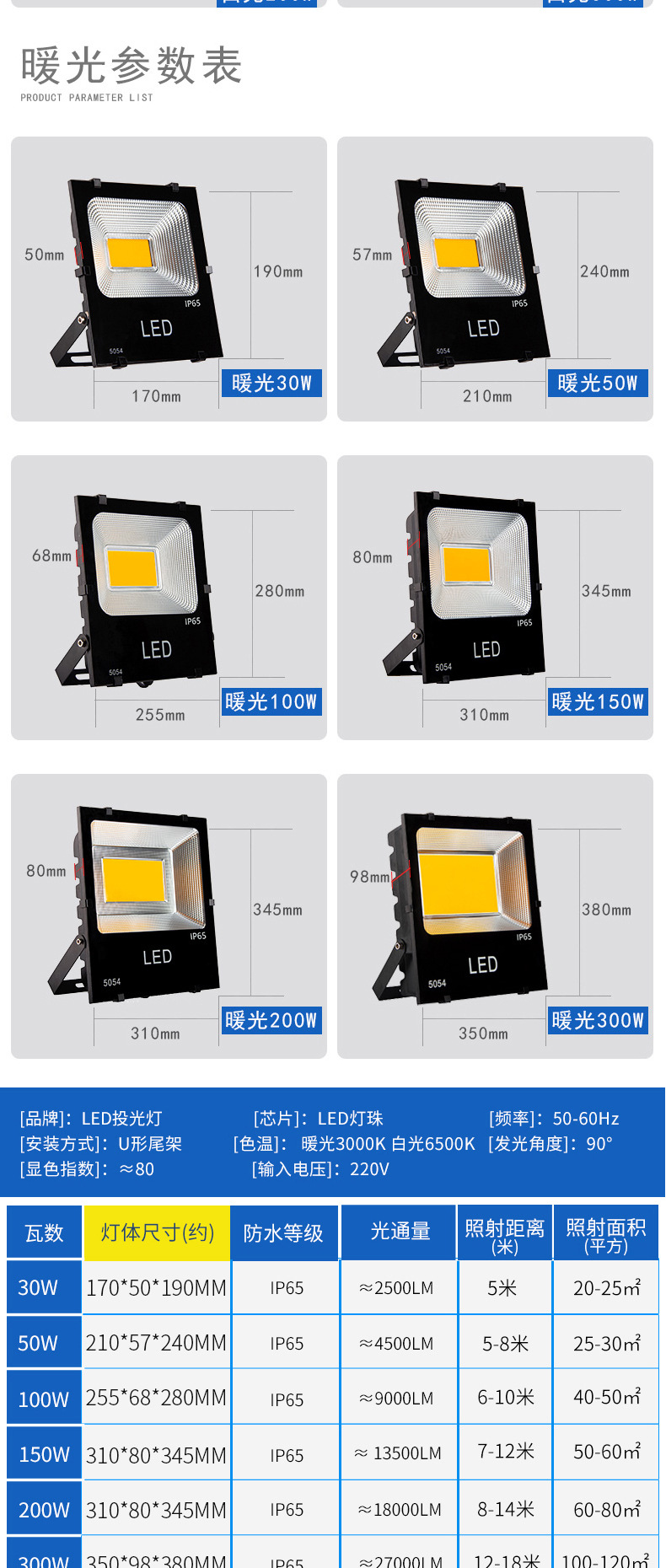 LED投光灯户外防水照明灯强超亮工程款投射灯室外球场工地广告灯详情7