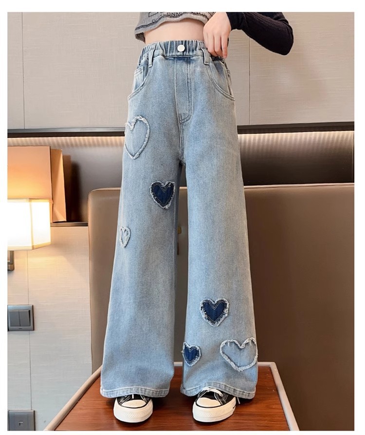 女童爱心贴布阔腿裤牛仔裤2025春秋款女大童直筒裤炸街潮韩版潮流详情21