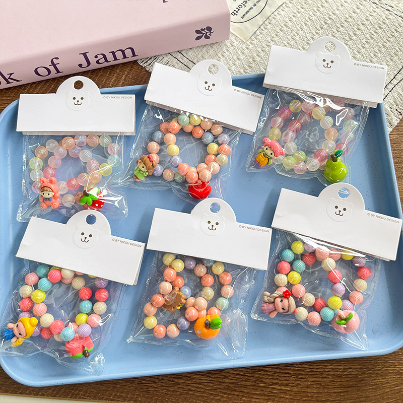新款糖果色可爱卡通水果树脂透明手链儿童时尚百搭手工穿珠饰品详情2