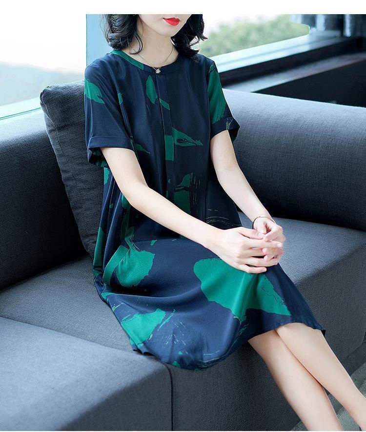 中老年妈妈装夏季新款连衣裙加肥加大码200斤宽松显瘦A字连衣裙女详情8