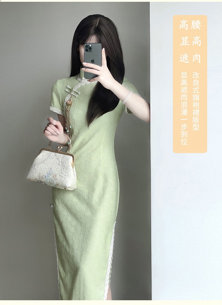 Tingyueling Cheongsam 2024 New Improved Version Spring/Summer Youthful Green dress with Chinese style New Chinese style pic 11
