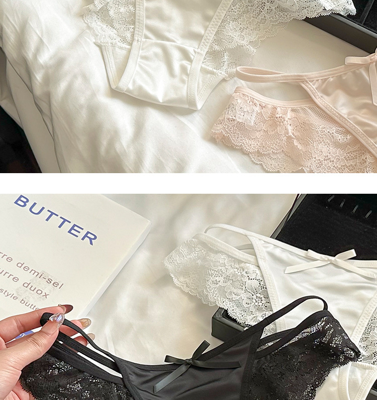 ins魅惑镂空~法式性感女士纯棉裆少女透气纯欲缎面蕾丝内裤三角裤详情11