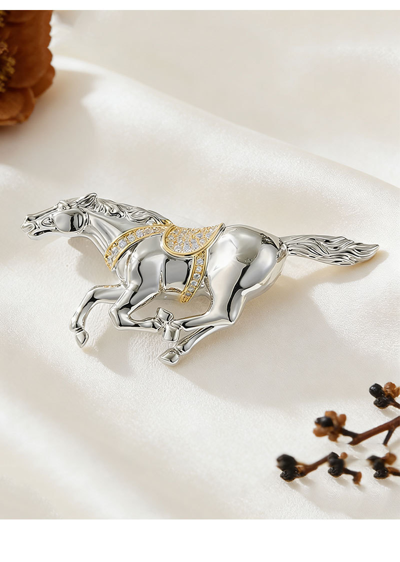 A light luxury and high-end two-color gold zodiac horse brooch, a business-style outfit that leads to success. Exquisite brooch, suitable for both men and women pic 19