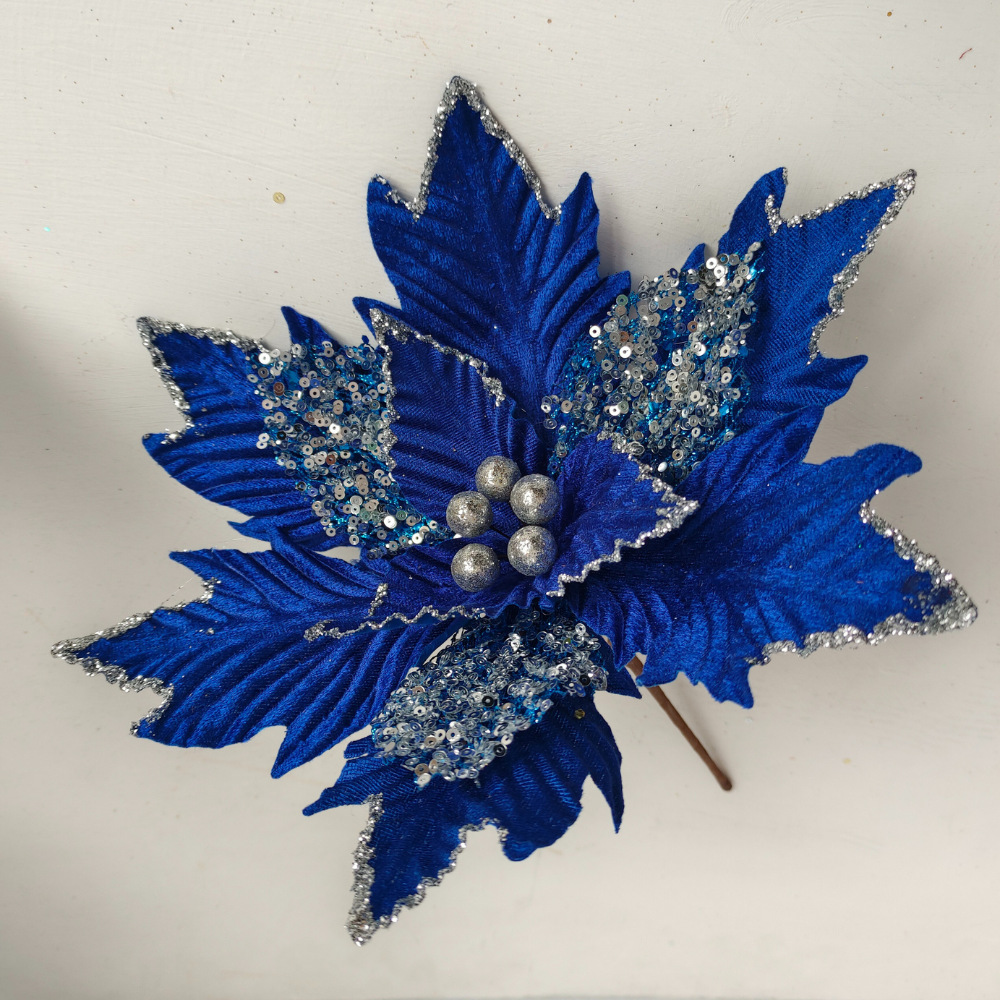 现货批发圣诞花仿真花金粉圣诞树花环配件挂件圣诞装饰花头假花详情7