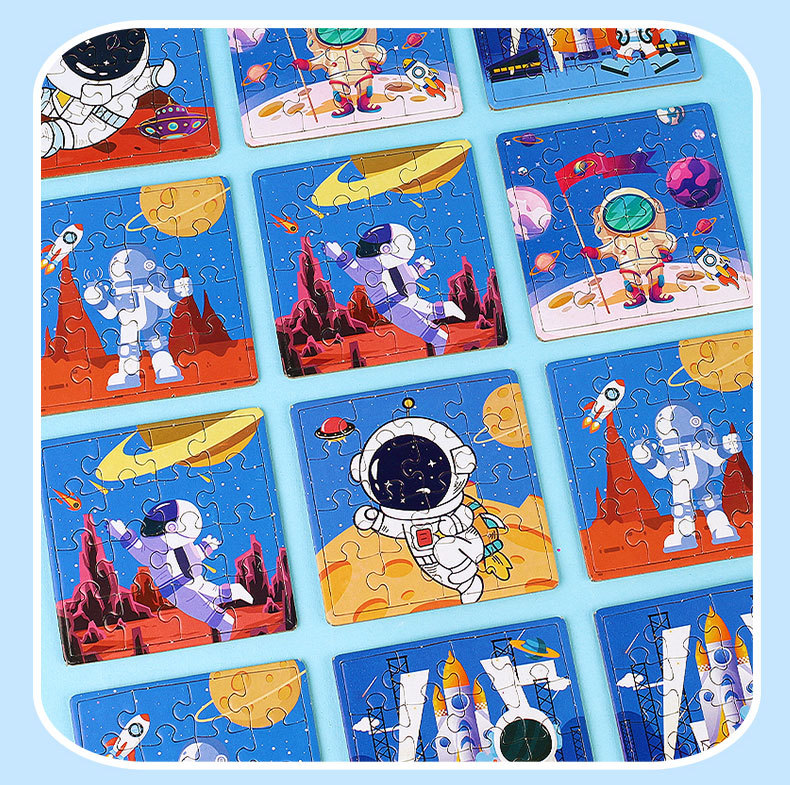 Astronaut hand-painted jigsaw puzzle set, jigsaw box, jigsaw pieces, jigsaw beans, irregular-shaped jigsaw puzzle, detachable wooden boat toy pic 7