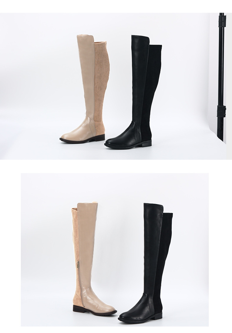 羊绒材质高筒骑士靴 皮带扣粗跟耐磨防滑女靴 复古风显瘦长靴批发详情8