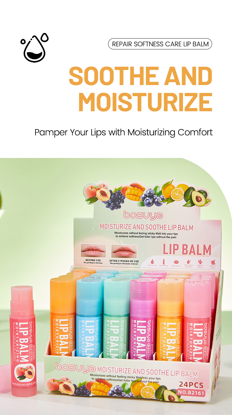 【跨境专供】Bosuya水果味润唇膏套盒24支装滋润唇部护理润唇膏详情6
