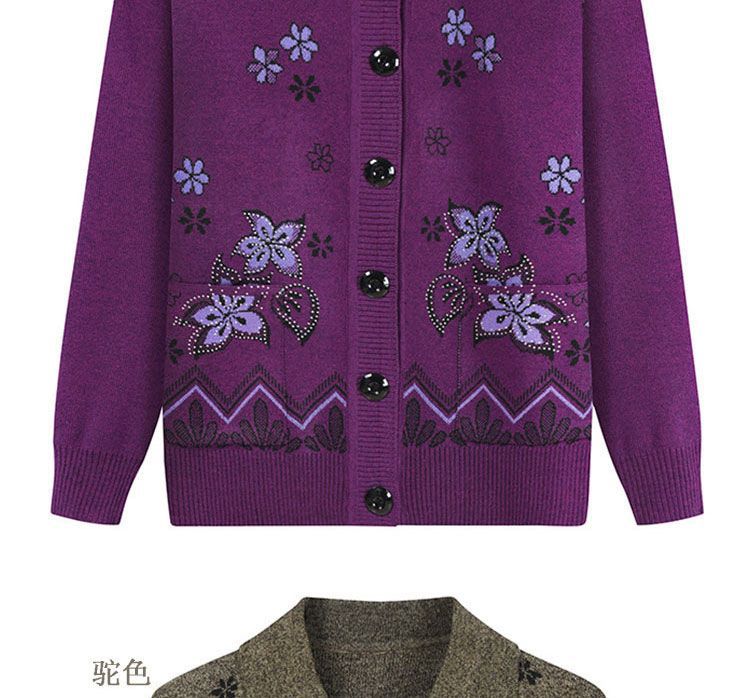 Women's clothing for the elderly, autumn and winter, fleece and thickened sweaters, warm knitted sweaters for mothers, cardigans, 60-year-old grandmothers, lapel sweaters for women pic 20