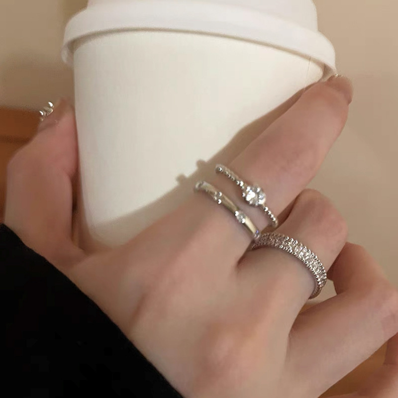 素圈锆石金属开口戒指套装女小众设计感食指戒简约冷淡风指环详情5