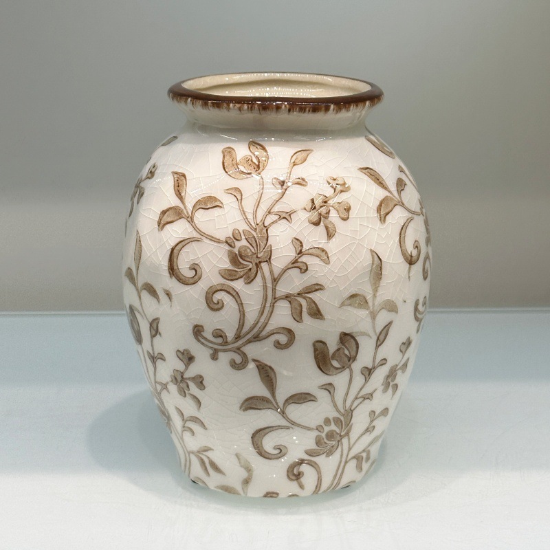 New Chinese-style country-style retro ceramic ice-crack small vase, creative flower arrangement, high-end living room decoration, niche pic 15