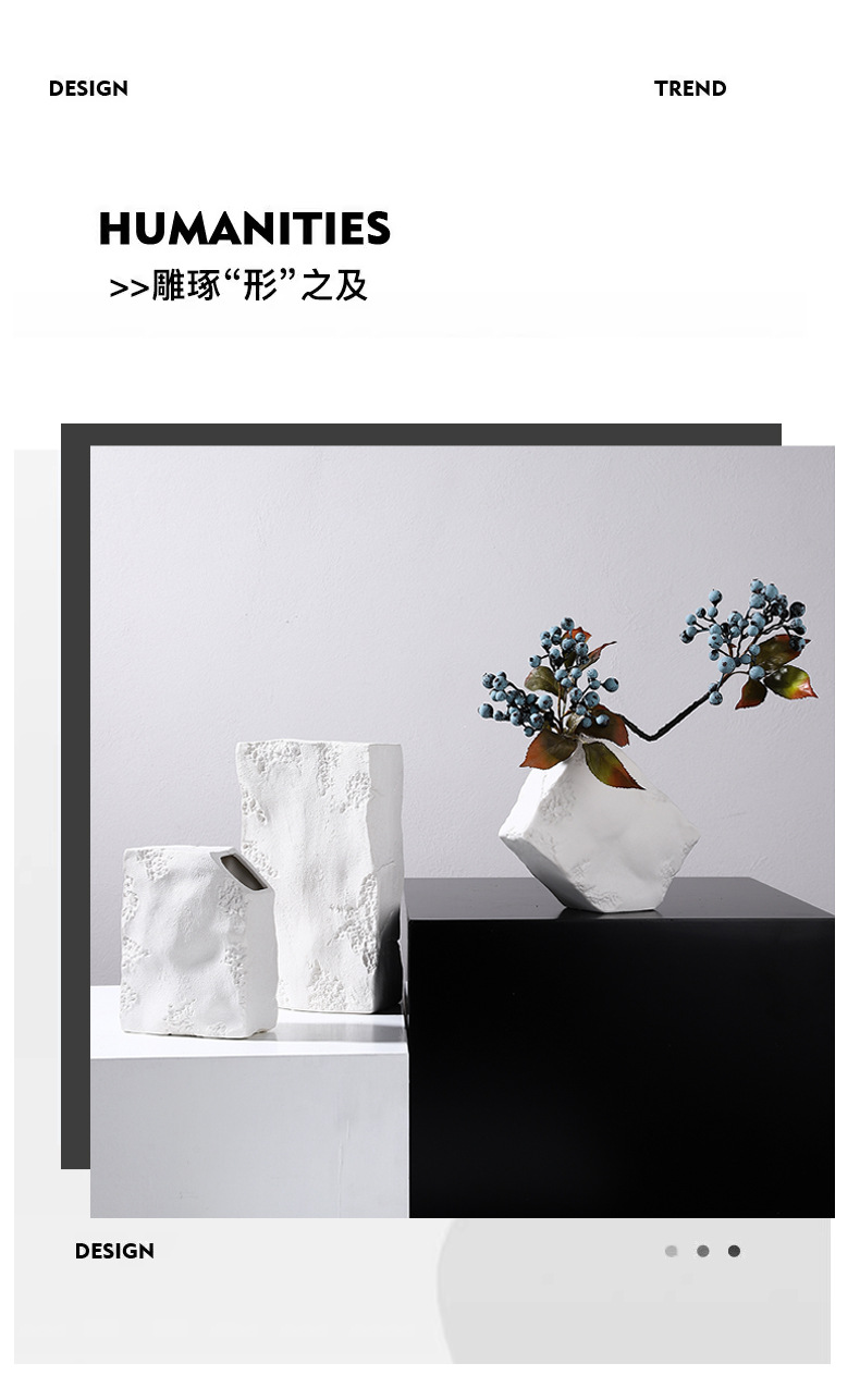 2025 High-end black and white texture square stone vase combination display, living room wine cabinet, dried flower arrangement, soft decoration handicraft pic 4