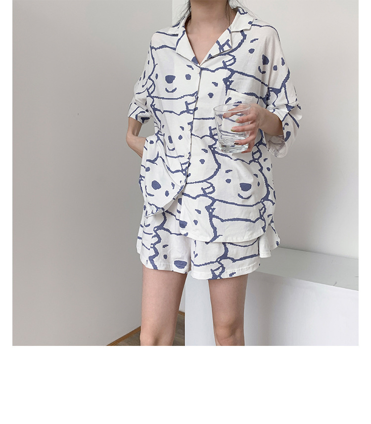 ins Fresh pajama women Summer short sleeves and shorts Korean cardigan plus-size Korean Japanese-style home wear two-piece set pic 6