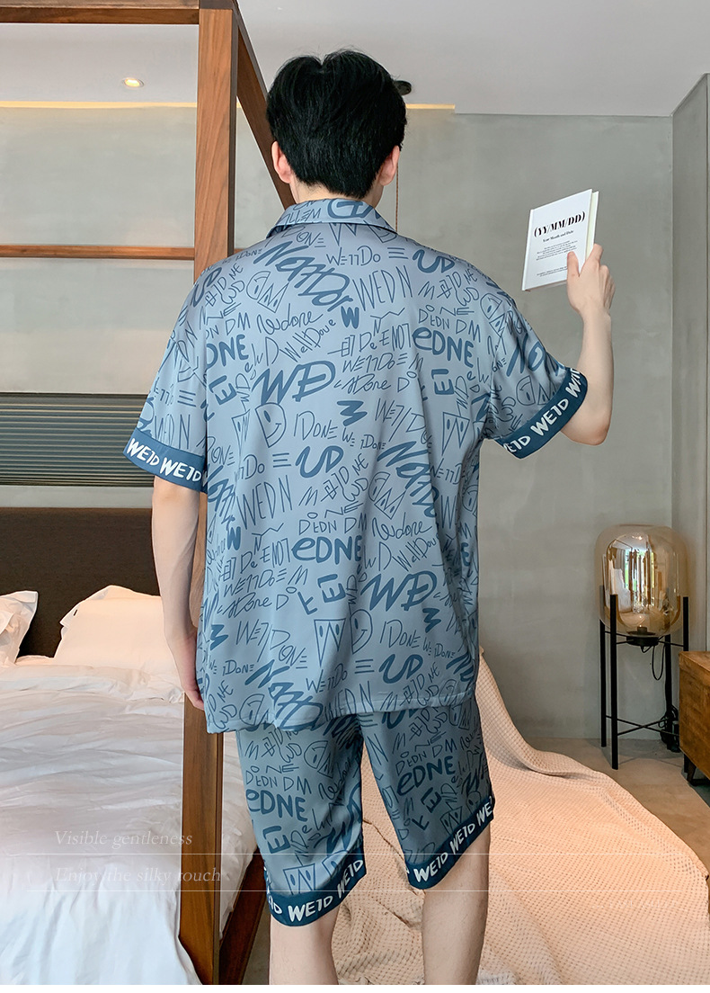 夏季新款冰丝男士睡衣短袖短裤薄款韩版夏天学生青少年家居服套装详情12