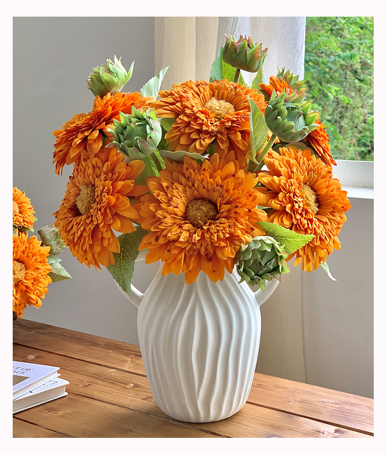 网红爆款泰迪向日葵仿真花客厅玄关装饰花假花摆件复古手捧花束详情9