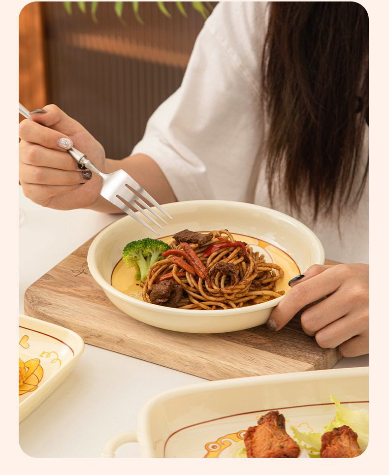 Cute duck cartoon ceramic bowls, plates and tableware on Instagram, high appearance level, cream style double-ear soup bowls, noodle bowls, vegetable plates and tableware pic 7