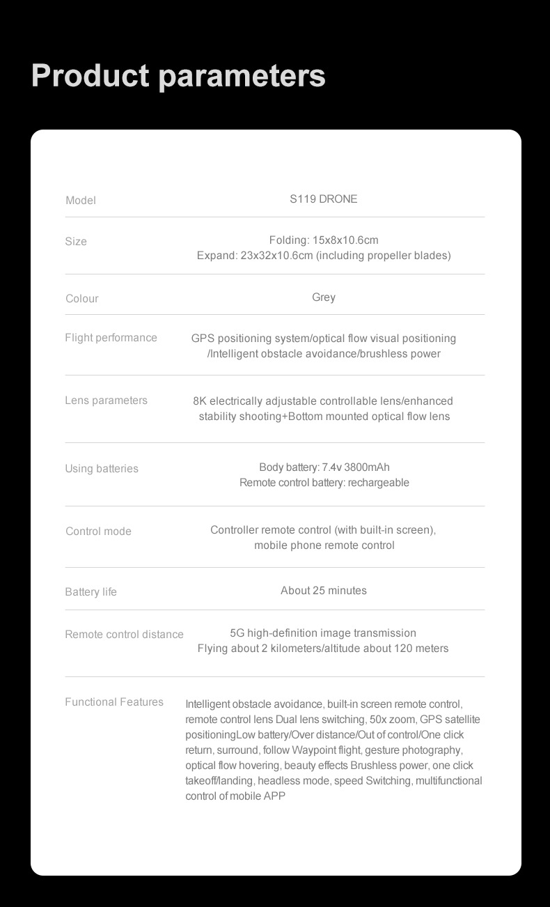 The new cross-border S119 drone features GPS positioning for return with a screen and is a high-end aerial photography quadcopter with an 8k long battery life pic 47