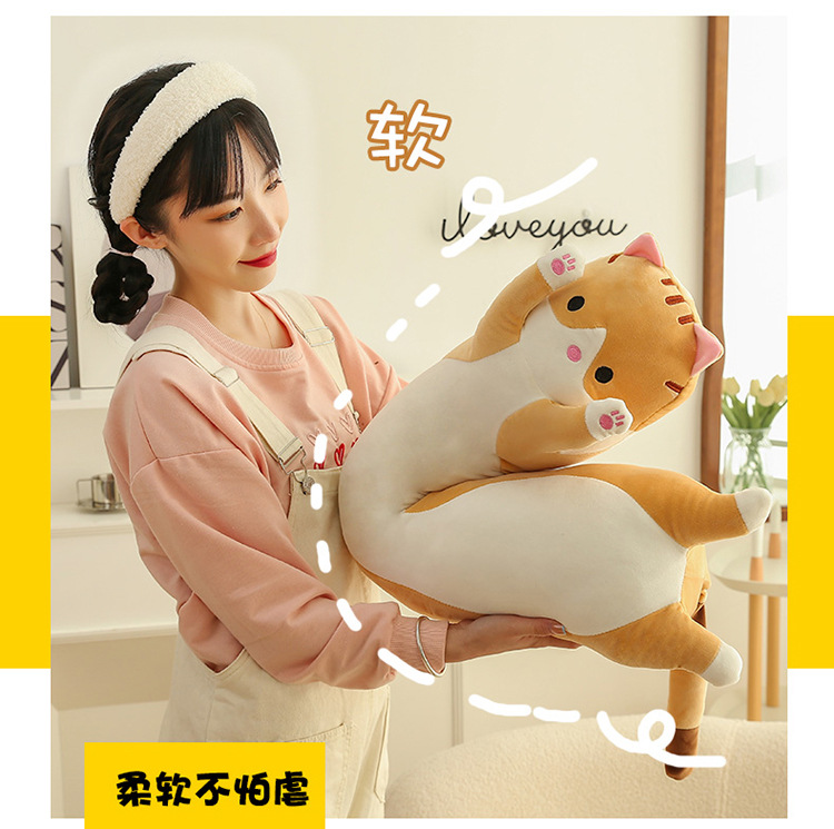 跨境长条猫胖款抱枕可爱猫咪动物公仔毛绒玩具安抚娃海外压缩包装详情5