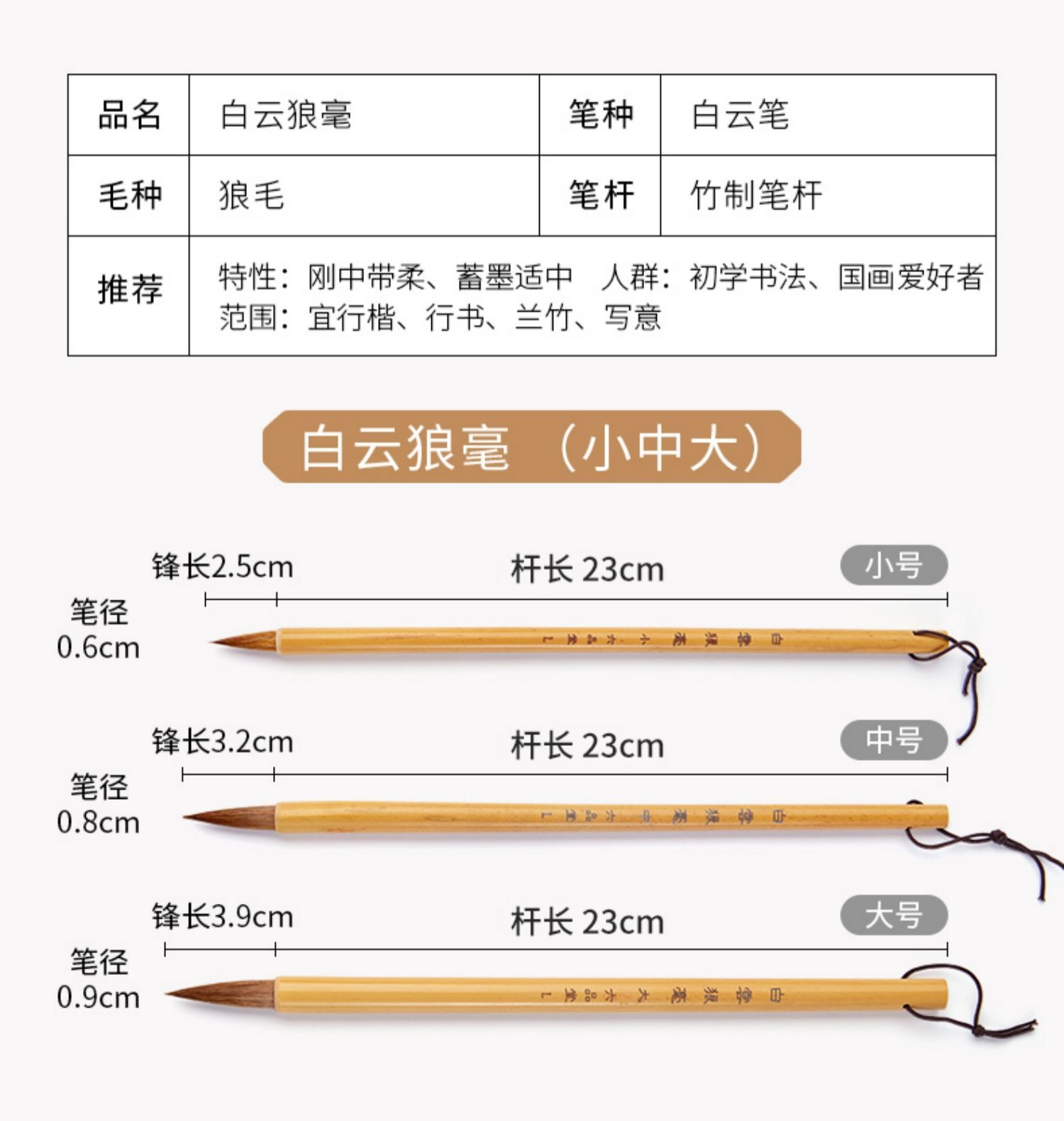 六品堂毛笔狼毫兼毫白云楷体羊毫学生书法初学者入门文房毛笔套装详情16